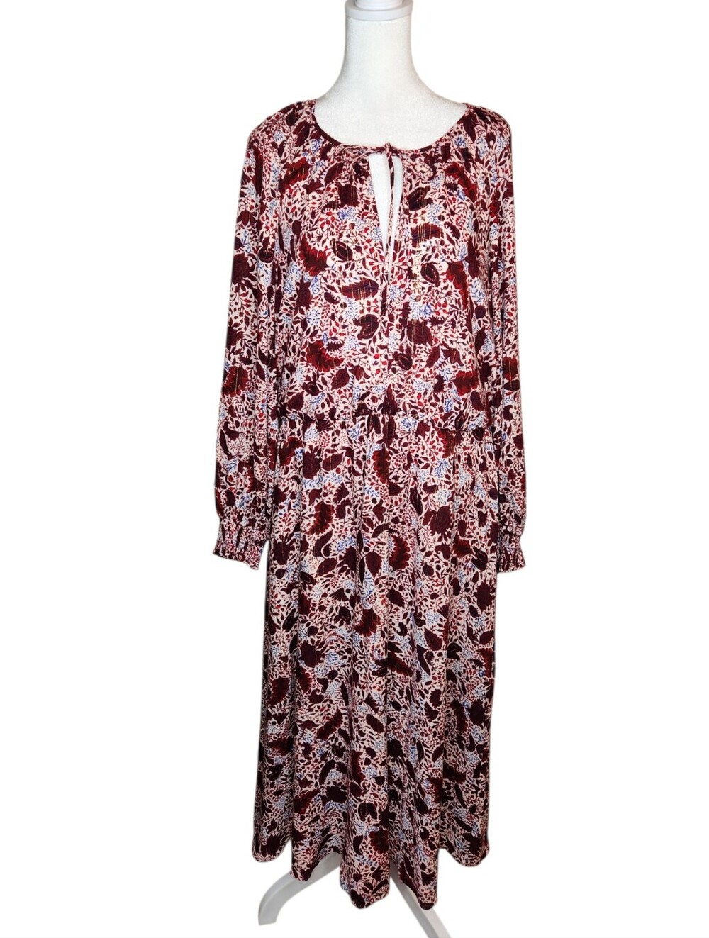 NEW Ann Taylor Burgundy Floral Maxi Blouson Peasant Dress Size Large